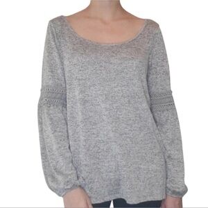 Torrid Heather Gray Balloon Lace Inset Long Sleeve Bar Back Top